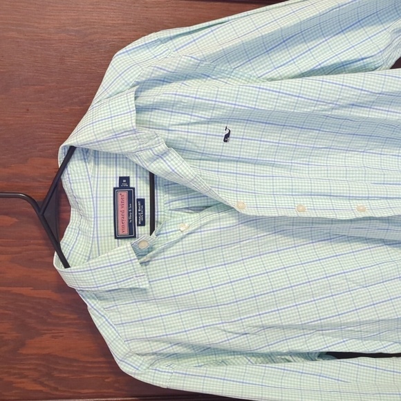 Vineyard Vine Green & Blue Plaid Whale Long Sleeve Button Down Shirt Size Medium - Picture 2 of 6